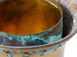 ANTIQUE PERSIAN BRASS TURQUOISE RUBY HOOKAH BOWL