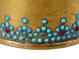 ANTIQUE PERSIAN BRASS TURQUOISE RUBY HOOKAH BOWL