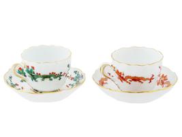 GERMAN MEISSEN PORCELAIN COFFEE CUPS AND SAUCERS