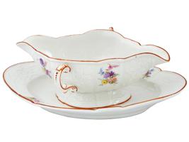 GERMAN PORCELAIN MEISSEN GRAVY BOWL AND SERVING PLATE