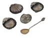 FIVE ANTIQUE STERLING SILVER SHELL SHAPED ITEMS PIC-0