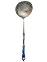 RUSSIAN SILVER AND CLOISONNE ENAMEL SERVING SPOON