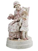 ANTIQUE GERMAN GRANDMA BOY PORCELAIN FIGURAL GROUP