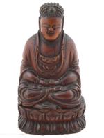 ANTIQUE JAPANESE WOODEN BUDDHA FIGURINE W STAND