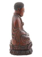 ANTIQUE JAPANESE WOODEN BUDDHA FIGURINE W STAND