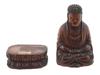 ANTIQUE JAPANESE WOODEN BUDDHA FIGURINE W STAND PIC-5