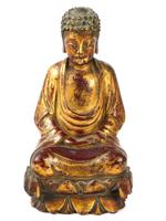 ANTIQUE JAPANESE GILT WOOD SEATED BUDDHA FIGURINE