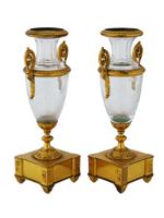 ANTIQUE FRENCH EMPIRE GILT BRONZE CRYSTAL VASES