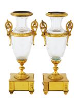 ANTIQUE FRENCH EMPIRE GILT BRONZE CRYSTAL VASES