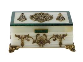 RUSSIAN ONYX AND MALACHITE BOX W GARNET STONES