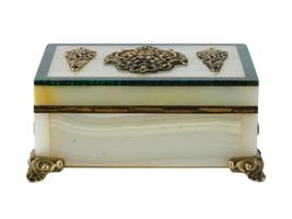 RUSSIAN ONYX AND MALACHITE BOX W GARNET STONES