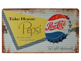 VINTAGE TAKE HOME PEPSI COLA DOUBLE SIDED METAL SIGN