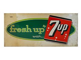 VINTAGE AMERICAN 7UP EMBOSSED ADVERTISING TIN SIGN