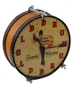 VINTAGE ELECTRIC OLD DRUM WHISKEY ADVERTISING CLOCK