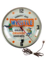 PAIR OF VINTAGE AMERICAN WHISTLE SODA CLOCK ADS SIGN