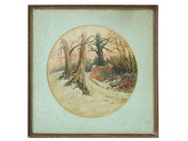 AMERICAN OIL WINTER LANDSCAPE PAINTING SIGNED