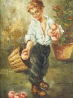 VINTAGE OIL ON CANVAS BOY PORTRAIT PAINTING