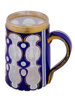 ANTIQUE BOHEMIAN MANNER BLUE CUT TO CLEAR GLASS MUG