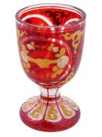 ANTIQUE BOHEMIAN MANNER RED CUT CLEAR GLASS GOBLET