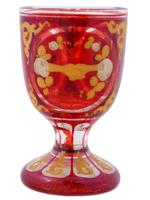 ANTIQUE BOHEMIAN MANNER RED CUT CLEAR GLASS GOBLET