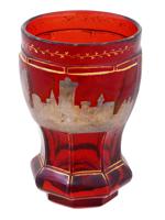 ANTIQUE BOHEMIAN MANNER RED ETCHED GLASS GOBLET
