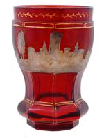 ANTIQUE BOHEMIAN MANNER RED ETCHED GLASS GOBLET