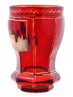 ANTIQUE BOHEMIAN MANNER RED ETCHED GLASS GOBLET