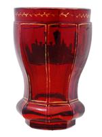 ANTIQUE BOHEMIAN MANNER RED ETCHED GLASS GOBLET