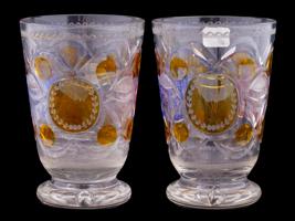 PAIR OF ANTIQUE BOHEMIAN MANNER CUT CLEAR GLASS CUPS