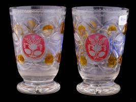 PAIR OF ANTIQUE BOHEMIAN MANNER CUT CLEAR GLASS CUPS