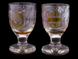 PAIR OF ANTIQUE BOHEMIAN MANNER CUT GLASS GOBLETS