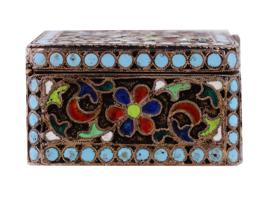 RUSSIAN SILVER CLOISONNE ENAMEL TRINKET BOX