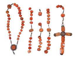 COLONIAL LATIN AMERICA CORAL SILVER ROSARY NECKLACE