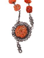 COLONIAL LATIN AMERICA CORAL SILVER ROSARY NECKLACE