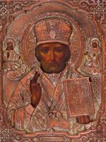 ANTIQUE RUSSIAN ORTHODOX ICON OF SAINT NICHOLAS