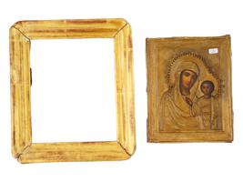 RUSSIAN ICON OF KAZAN MOTHER OF GOD W OKLAD FRAMED 1927