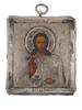 19TH C ANTIQUE RUSSIAN JESUS CHRIST TRAVEL ICON IN SILVER RIZA PIC-0