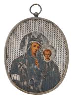 RUSSIAN ICON KAZAN MOTHER OF GOD IN 84 SILVER OKLAD