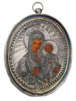 ANTIQUE RUSSIAN ICON MOTHER OF GOD IN SILVER OKLAD