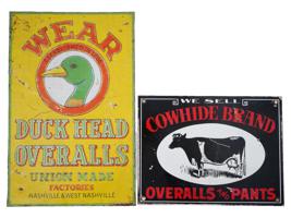 VINTAGE DUCK HEAD AND COWHIDE BRAND METAL AD SIGNS