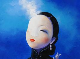 CHINESE ATTR LIU YE OIL SMOKING GIRL PAINTING 2018