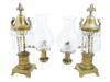 ENGLISH BRONZE ARGAND LAMPS W CUT CRYSTAL GLASS SHADES PIC-1