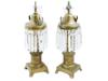 ENGLISH BRONZE ARGAND LAMPS W CUT CRYSTAL GLASS SHADES PIC-3