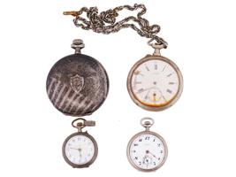 FOUR ANTIQUE 900 AND 800 SILVER POCKET WATCHES