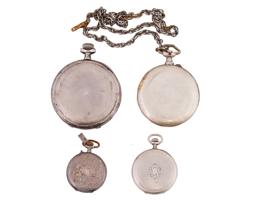 FOUR ANTIQUE 900 AND 800 SILVER POCKET WATCHES