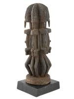 WOODEN OILY DOGON MALI AFRICA FIGURE W MULTIPLES FACES