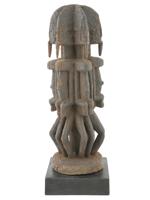 WOODEN OILY DOGON MALI AFRICA FIGURE W MULTIPLES FACES