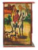 VINTAGE HAND PAINTED WOODEN BOX WITH HUNTING SCENES PIC-3