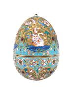 EXTRA LARGE RUSSIAN SILVER ENAMEL EGG CASKET CASE