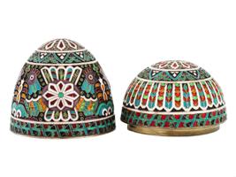 RUSSIAN 84 GILT SILVER CLOISONNE ENAMEL EGG CASE